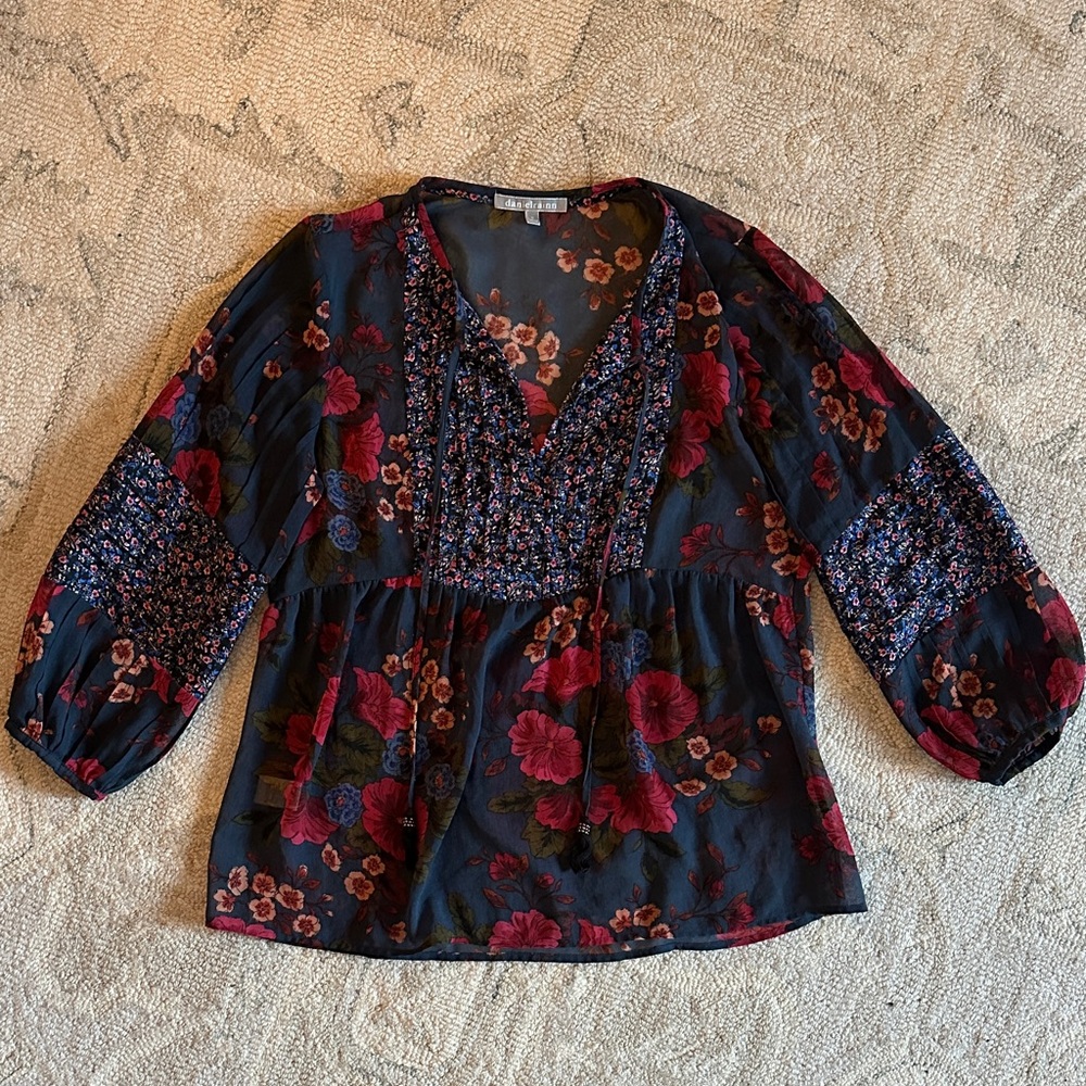 Daniel Rainn Floral Boho Blouse - Blue and Red